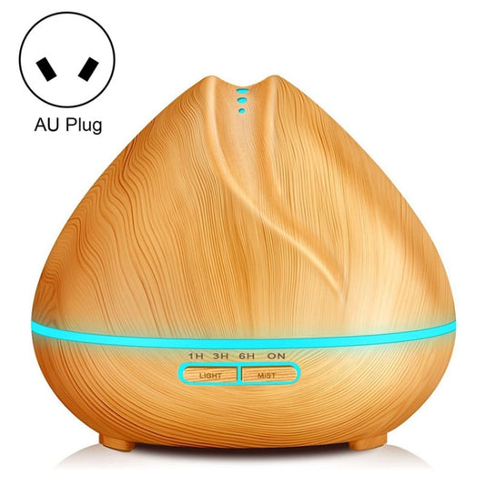Peach Shape Wood Grain Remote Control Ultrasonic Humidifier Aromatherapy Machine Automatic Alcohol Sprayer with LED Lights, Capacity: 400mL, AU Plug (Light Wood Color) - Air Purifiers & Accessories by buy2fix | Online Shopping UK | buy2fix