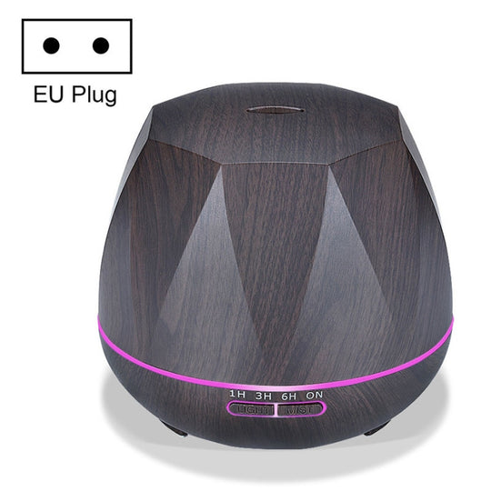 Humidificateur ultrasonique télécommandé à grain de bois de diamant, machine d'aromathérapie, pulvérisateur d'alcool automatique avec lumières LED, capacité: 400 ml, prise UE (couleur bois foncé)