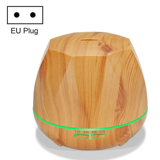 Humidificateur ultrasonique télécommandé à grain de bois de diamant, machine d'aromathérapie, pulvérisateur d'alcool automatique avec lumières LED, capacité: 400 ml, prise UE (couleur bois clair)