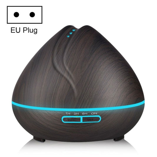 Peach Shape Wood Grain Remote Control Ultrasonic Humidifier Aromatherapy Machine Automatic Alcohol Sprayer with LED Lights, Capacity: 400mL, EU Plug (Dark Wood Color) - Air Purifiers & Accessories by buy2fix | Online Shopping UK | buy2fix