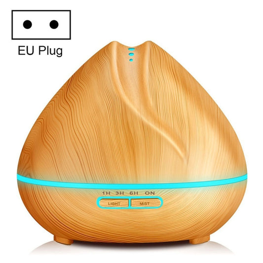 Peach Shape Wood Grain Remote Control Ultrasonic Humidifier Aromatherapy Machine Automatic Alcohol Sprayer with LED Lights, Capacity: 400mL, EU Plug (Light Wood Color) - Air Purifiers & Accessories by buy2fix | Online Shopping UK | buy2fix