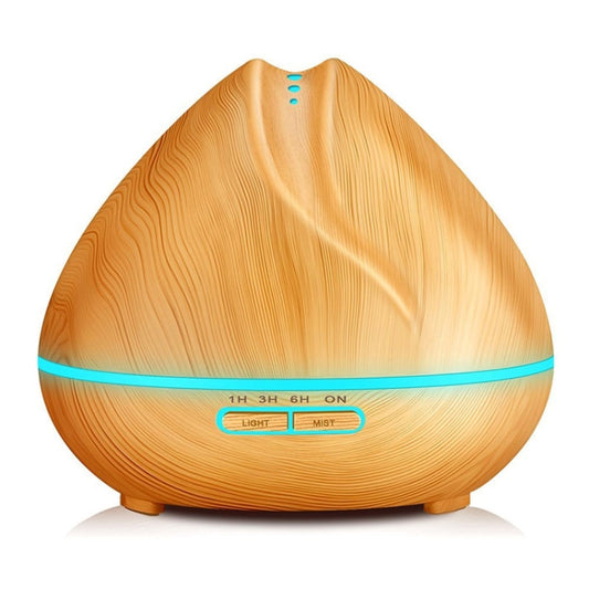 Peach Shape Wood Grain Remote Control Ultrasonic Humidifier Aromatherapy Machine Automatic Alcohol Sprayer with LED Lights, Capacity: 400mL, EU Plug (Light Wood Color) - Air Purifiers & Accessories by buy2fix | Online Shopping UK | buy2fix