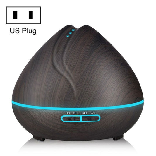 Peach Shape Wood Grain Remote Control Ultrasonic Humidifier Aromatherapy Machine Automatic Alcohol Sprayer with LED Lights, Capacity: 400mL, US Plug (Dark Wood Color) - Air Purifiers & Accessories by buy2fix | Online Shopping UK | buy2fix