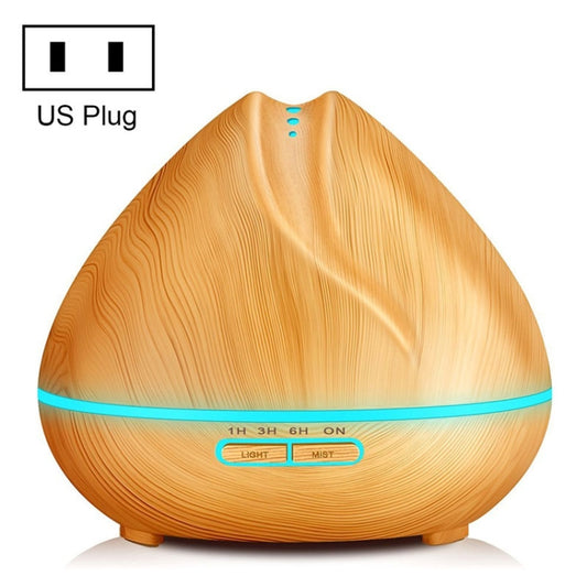 Peach Shape Wood Grain Remote Control Ultrasonic Humidifier Aromatherapy Machine Automatic Alcohol Sprayer with LED Lights, Capacity: 400mL, US Plug (Light Wood Color) - Air Purifiers & Accessories by buy2fix | Online Shopping UK | buy2fix