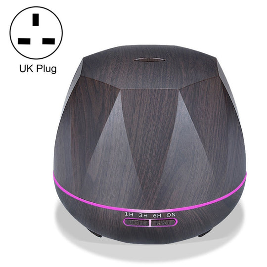 Humidificateur ultrasonique télécommandé à grain de bois de diamant, machine d'aromathérapie, pulvérisateur d'alcool automatique avec lumières LED, capacité: 400 ml, prise britannique (couleur bois foncé)