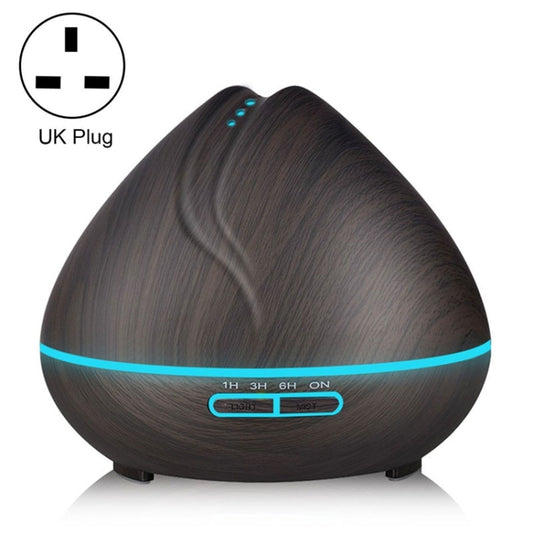 Peach Shape Wood Grain Remote Control Ultrasonic Humidifier Aromatherapy Machine Automatic Alcohol Sprayer with LED Lights, Capacity: 400mL, UK Plug (Dark Wood Color) - Air Purifiers & Accessories by buy2fix | Online Shopping UK | buy2fix