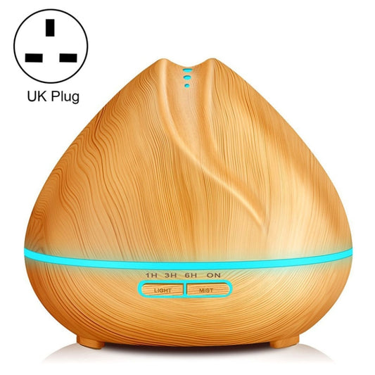 Peach Shape Wood Grain Remote Control Ultrasonic Humidifier Aromatherapy Machine Automatic Alcohol Sprayer with LED Lights, Capacity: 400mL, UK Plug (Light Wood Color) - Air Purifiers & Accessories by buy2fix | Online Shopping UK | buy2fix