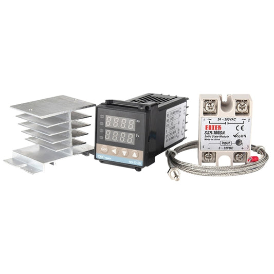 11000W REX-C100 Thermostat + Heat Sink + Thermocouple + SSR-100 DA Solid State Module Intelligent Temperature Control Kit - Components Kits by buy2fix | Online Shopping UK | buy2fix