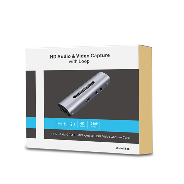 Z35 HDMI Female + Mic to HDMI Female + Audio + USB HD Video & Audio Capture Card with Loop - Video Capture Solutions by buy2fix | Online Shopping UK | buy2fix