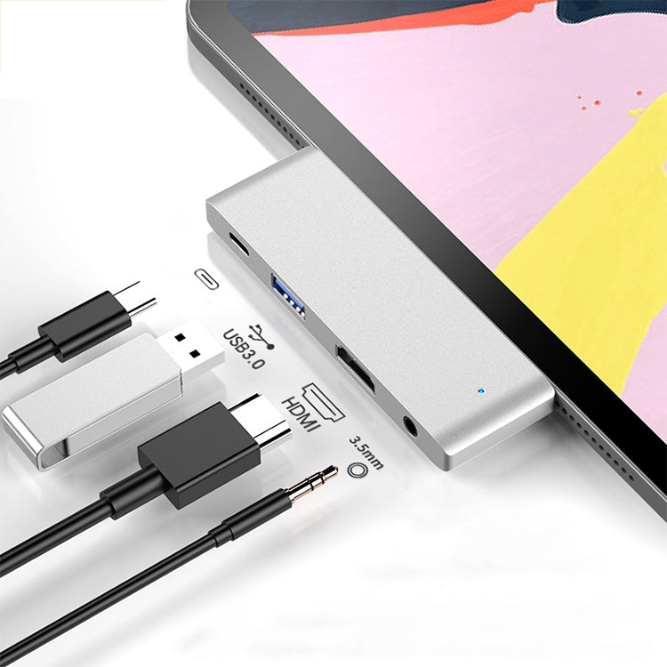 HW-TC29 4 In 1 Type-C / USB-C Multifunctional Extension HUB Adapter iPad Pro Hub (Silver) by buy2fix