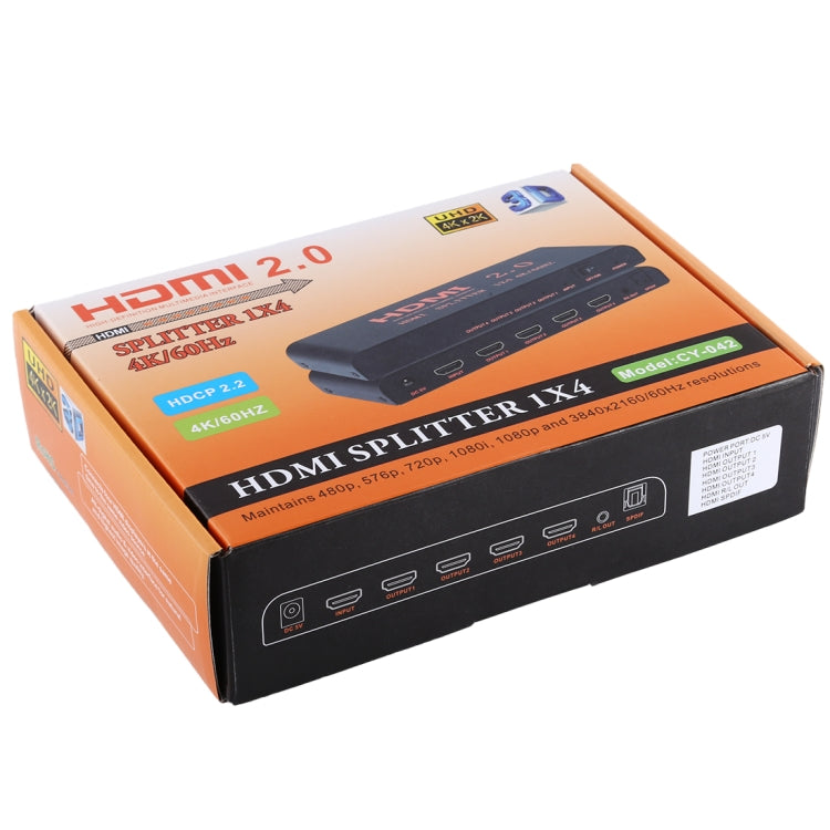 CY-042 1X4 HDMI 2.0 4K/60Hz Splitter, EU Plug by buy2fix