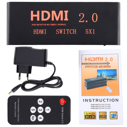 5X1 4K/60Hz HDMI 2.0 Switch with Remote Control, EU Plug by buy2fix