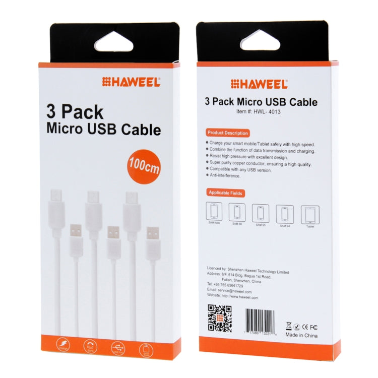 3 PCS HAWEEL 1m High Speed Micro USB to USB Data Sync Charging Cable Kits, For Samsung, Huawei, Xiaomi, LG, HTC and other Smartphones by buy2fix