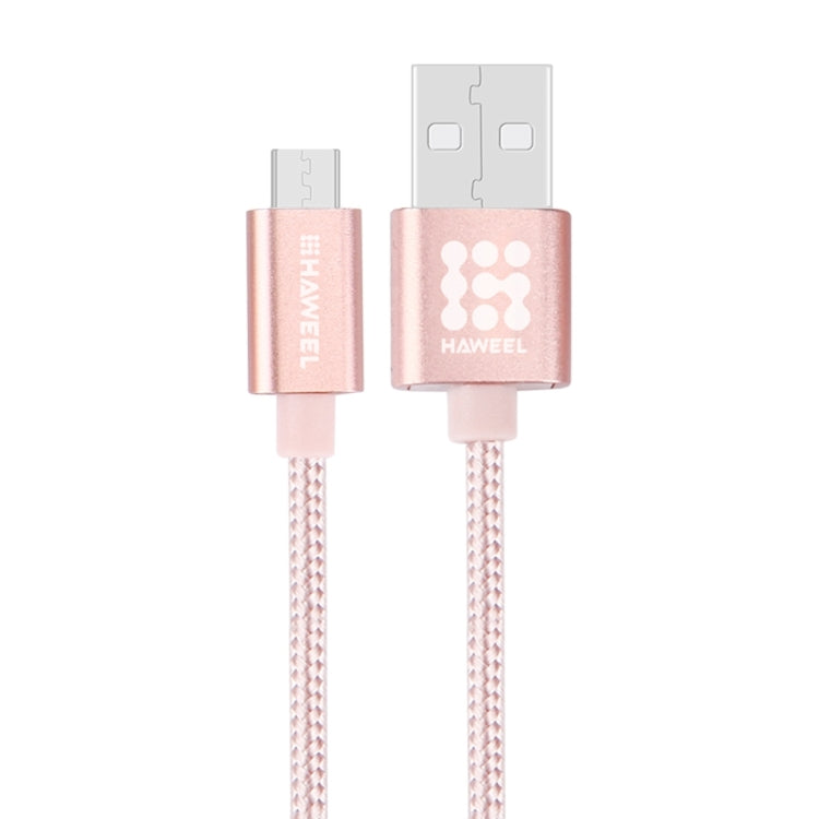 HAWEEL 1m Woven Style Metal Head 3A High Current Micro USB to USB Sync Data Charging Cable, For Samsung, Huawei, Xiaomi, LG, HTC and other Smartphones(Rose Gold) by buy2fix