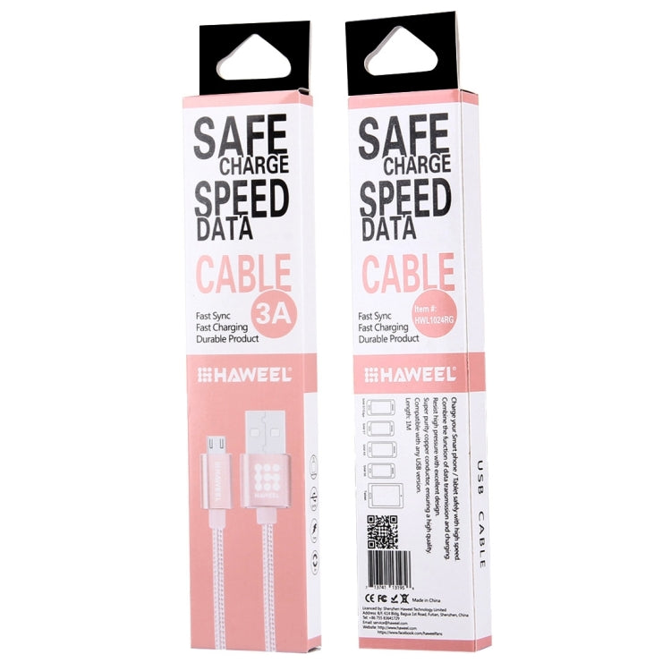 HAWEEL 1m Woven Style Metal Head 3A High Current Micro USB to USB Sync Data Charging Cable, For Samsung, Huawei, Xiaomi, LG, HTC and other Smartphones(Rose Gold) by buy2fix