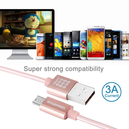 HAWEEL 1m Woven Style Metal Head 3A High Current Micro USB to USB Sync Data Charging Cable, For Samsung, Huawei, Xiaomi, LG, HTC and other Smartphones(Rose Gold) by buy2fix
