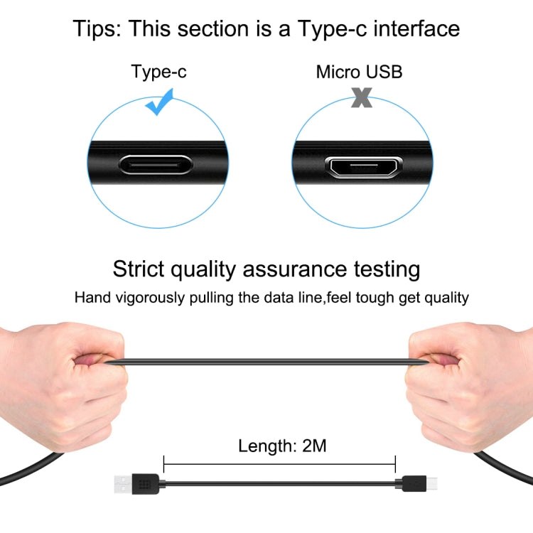 HAWEEL 2m USB-C / Type-C to USB 2.0 Data & Charging Cable(Black) - USB-C & Type-C Cable by buy2fix | Online Shopping UK | buy2fix