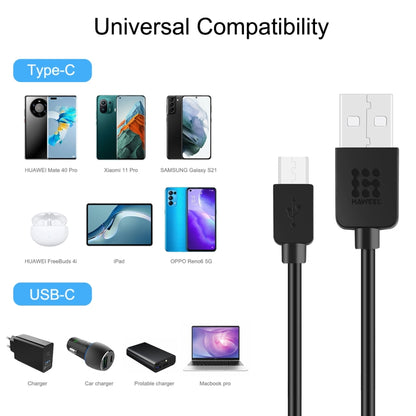HAWEEL 2m USB-C / Type-C to USB 2.0 Data & Charging Cable(Black) - USB-C & Type-C Cable by buy2fix | Online Shopping UK | buy2fix