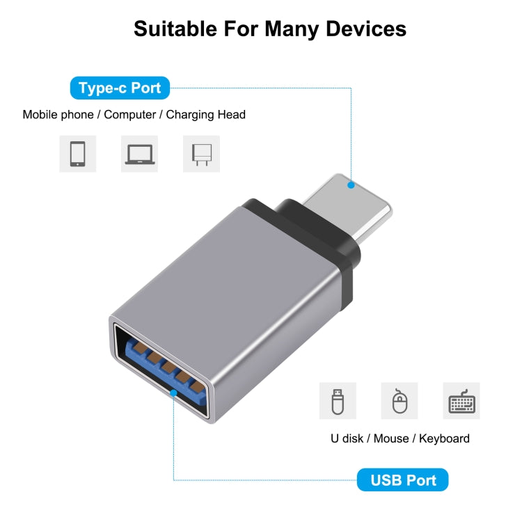 HAWEEL USB-C / Type-C Male to USB 3.0 Female OTG Data Transmission Adapter(Grey) by buy2fix