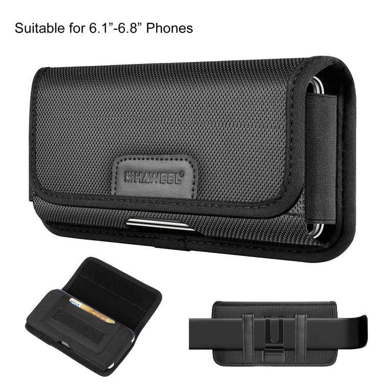 HAWEEL 6.1-6.8 inch Nylon Cloth Phone Belt Clip Horizontal Carrying Pouch with Card Slot (Black) by HAWEEL