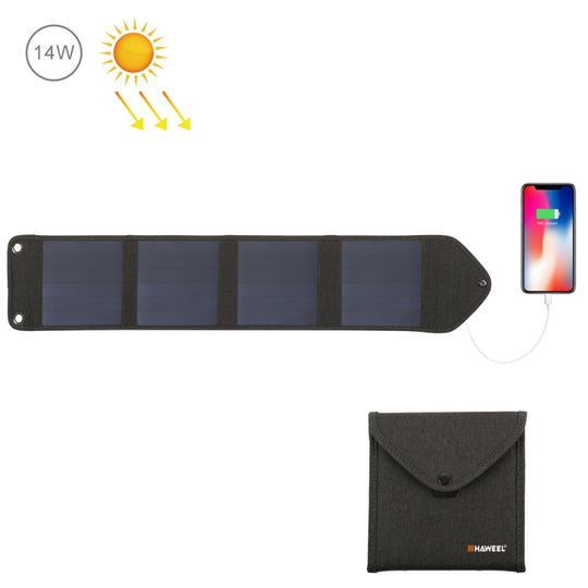 HAWEEL 14W 5V 2.4A tragbares faltbares Solarladegerät Outdoor-Reise wiederaufladbare Falttasche mit 4 Solarmodulen und USB-Anschluss, Größe: S