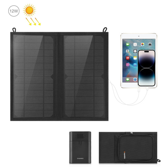 HAWEEL 12W 2 panneaux pliable sac de chargeur de panneau solaire avec 5V / 3.1A Max double Ports USB, prise en charge QC3.0 et AFC