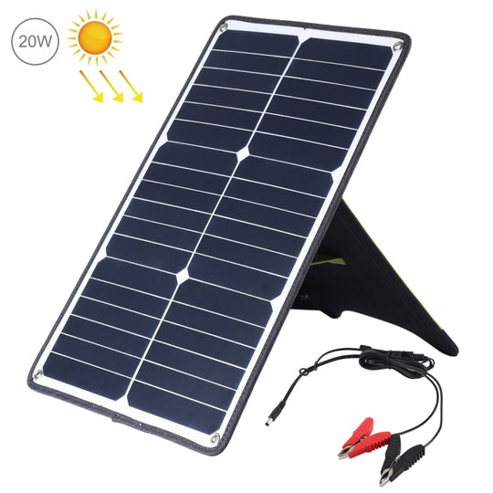 HAWEEL Tragbares 20-W-Solarmodul-Ladegerät aus monokristallinem Silizium, mit USB-Anschluss und Halterung und Tiger-Clip, unterstützt QC3.0 und AFC (Schwarz)