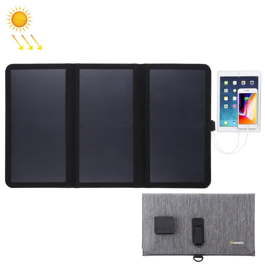 HAWEEL 21 W ultradünnes 3-fach faltbares 5 V / 3 A Solarpanel-Ladegerät mit zwei USB-Anschlüssen, unterstützt QC3.0 und AFC (Schwarz)