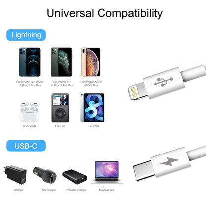 HAWEEL 25W 3A USB-C / Type-C to 8 Pin PD Fast Charging Cable for iPhone, iPad, Cable Length: 2m by buy2fix