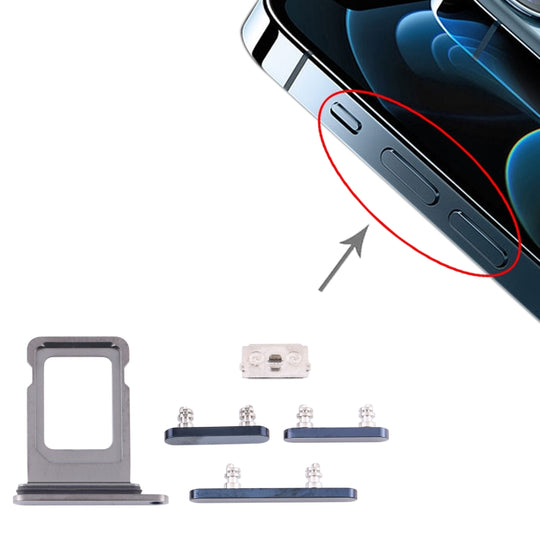 Plateau de carte SIM + touches latérales pour iPhone 12 Pro (bleu)