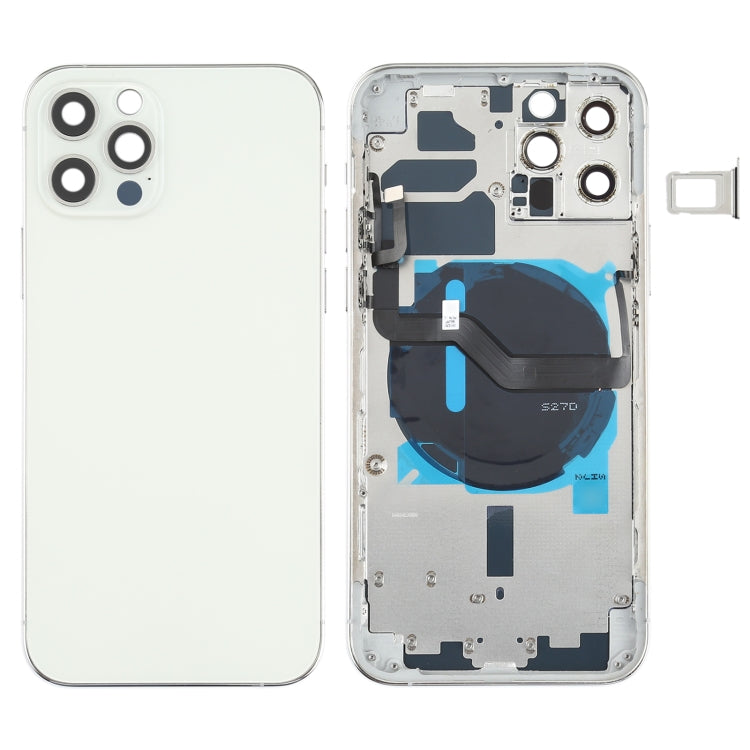 Battery Back Cover (with Side Keys & Card Tray & Power + Volume Flex Cable & Wireless Charging Module) for iPhone 12 Pro(White) by buy2fix