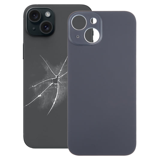 For iPhone 15 Easy Replacement Big Camera Hole Glass Back Battery Cover(Black) - Back Cover by buy2fix | Online Shopping UK | buy2fix