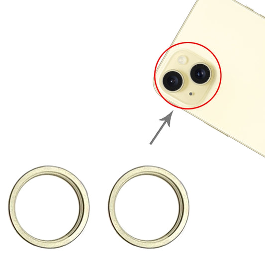 For iPhone 15 / 15 Plus 2pcs/set Rear Camera Glass Lens Metal Outside Protector Hoop Ring (Yellow) - Camera Series by buy2fix | Online Shopping UK | buy2fix
