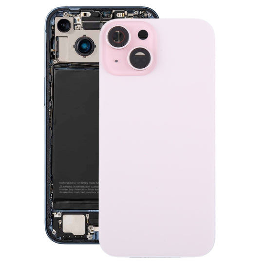 For iPhone 15 Plus Glass Battery Back Cover with Camera Lens Frame(Pink)