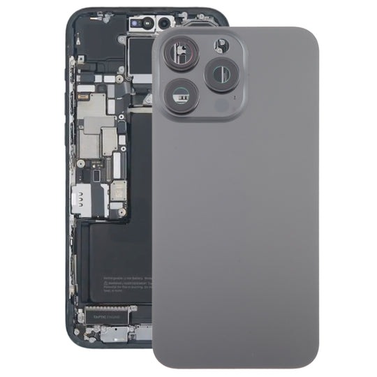 For iPhone 15 Pro Glass Battery Back Cover with Camera Lens Frame(Black)