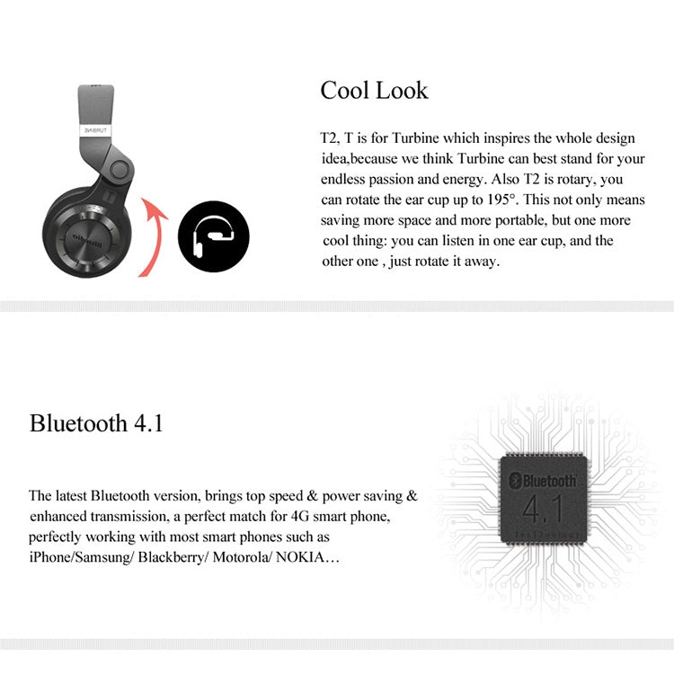 Bluedio T2+ Turbine Wireless Bluetooth 4.1 Stereo Headphones Headset with Mic & Micro SD Card Slot & FM Radio, For iPhone, Samsung, Huawei, Xiaomi, HTC and Other Smartphones, All Audio Devices(Black) - Headset & Headphone by Bluedio | Online Shopping UK | buy2fix