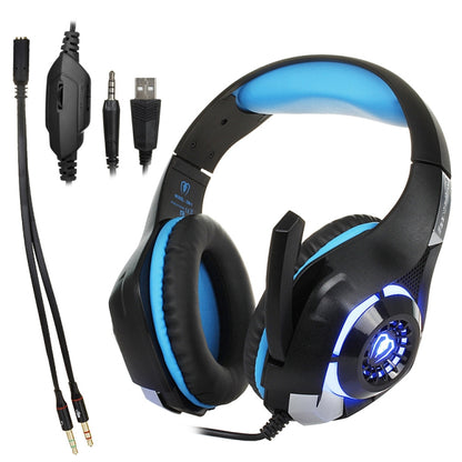 Beexcellent GM-1 Stereo Bass Gaming Wired Headphone with Microphone & LED Light, For PS4, Smartphone, Tablet, PC, Notebook(Blue) by buy2fix