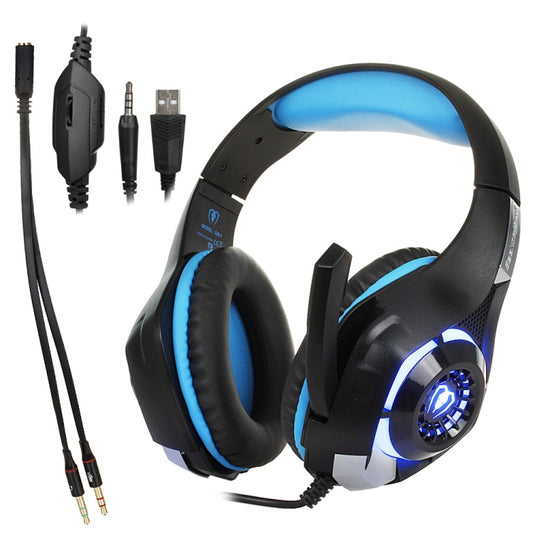 Beexcellent GM-1 Stereo Bass Gaming Wired Headphone with Microphone & LED Light, For PS4, Smartphone, Tablet, PC, Notebook(Blue) by buy2fix