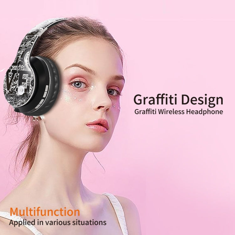 B1 Graffiti Pattern Wireless Bluetooth V5.0 Headset (Black White) by buy2fix