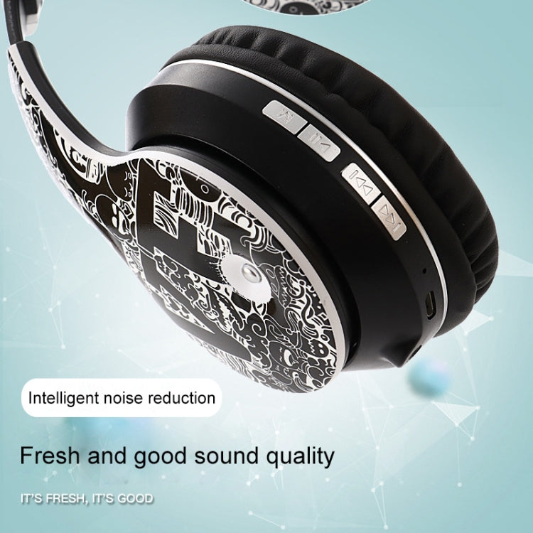 B1 Graffiti Pattern Wireless Bluetooth V5.0 Headset (Black White) by buy2fix