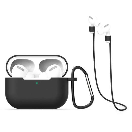 For AirPods Pro 3 in 1 Silicone Earphone Protective Case + Hook + Anti-lost Rope Set(Black) - For AirPods Pro by buy2fix | Online Shopping UK | buy2fix