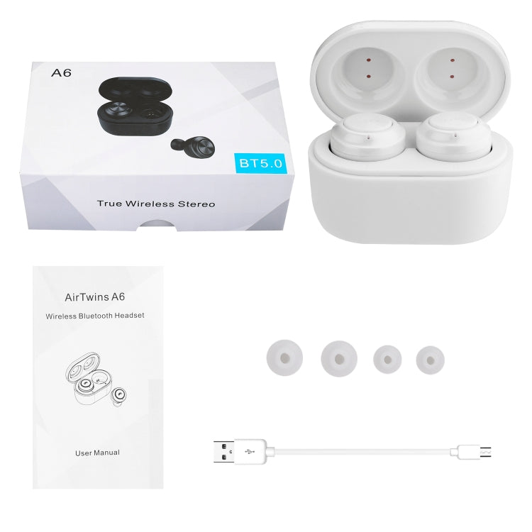 BTH-A6 Wireless Bluetooth 5.0 Earphone with Magnetic Charging Box (White) by buy2fix