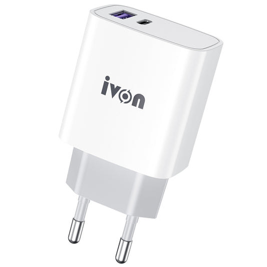 IVON AD52 18W USB-C / Type-C + USB Dual Port PD Fast Charge(EU Plug) - USB Charger by IVON | Online Shopping UK | buy2fix