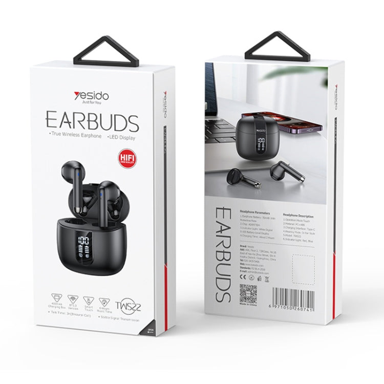 Yesido TWS22 Bluetooth 5.3 LED Digital Display TWS Wireless Bluetooth Earphone (Black) - TWS Earphone by Yesido | Online Shopping UK | buy2fix