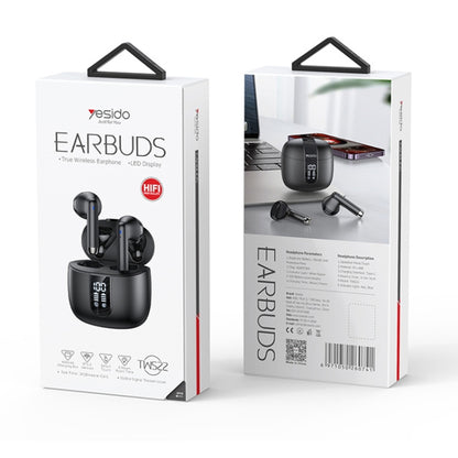Yesido TWS22 Bluetooth 5.3 LED Digital Display TWS Wireless Bluetooth Earphone (Black) - TWS Earphone by Yesido | Online Shopping UK | buy2fix