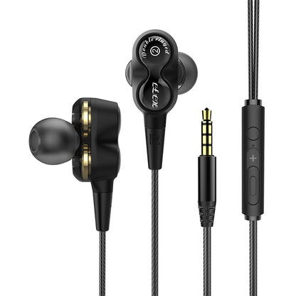 D12 1.2m Wired In Ear 3.5mm Interface Stereo Wire-Controlled HIFI Earphones Dual-motion Loop Running Game Music Headset With Packaging(Black) by buy2fix