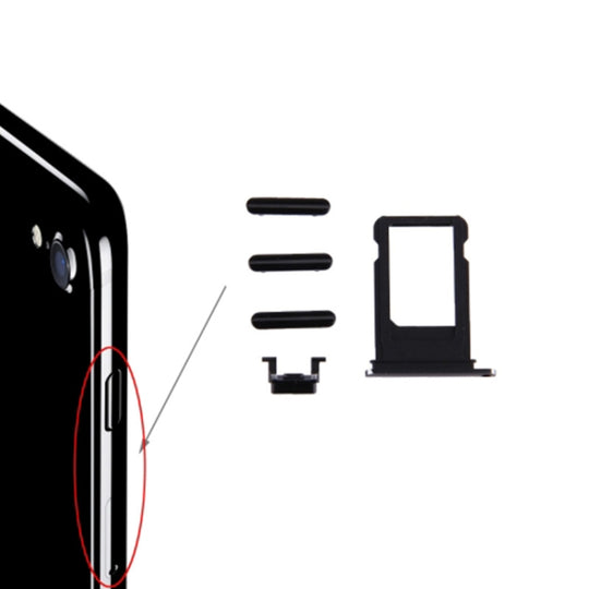 Kartenfach + Lautstärkeregelungstaste + Einschalttaste + Stummschalter Vibrationstaste für iPhone 7 (Schwarz)