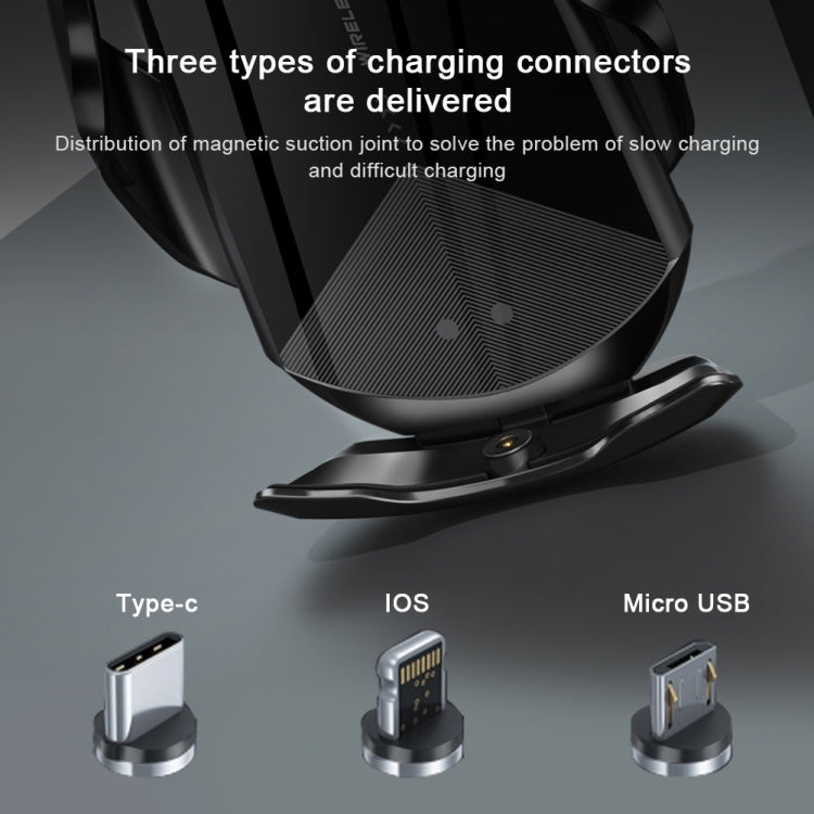 Q2 15W Universal Rotation Infrared Induction Magnetic Car Wireless Charging Mobile Phone Holder with Micro USB + 8 Pin + Type-C / USB-C Magnetic Connector(Blue) - Wireless Charger Holders by buy2fix | Online Shopping UK | buy2fix