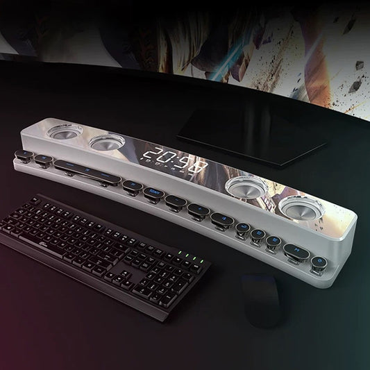 SOAIY SH39 Upgraded Edition Mechanical Button + Mirror Display + Clock Alarm + Big Speaker Desktop Home Gaming Bluetooth Speaker(White) by buy2fix