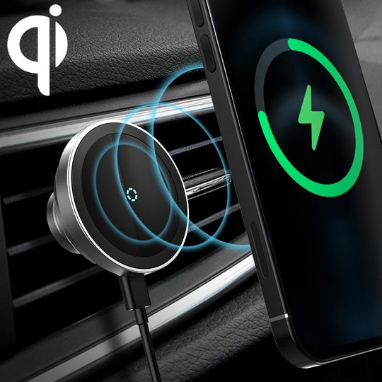 12PRO 15W Aluminiumlegierung MagSafe Magnetic Car Wireless Charger Handyhalter für iPhone 12 Series (Silber)